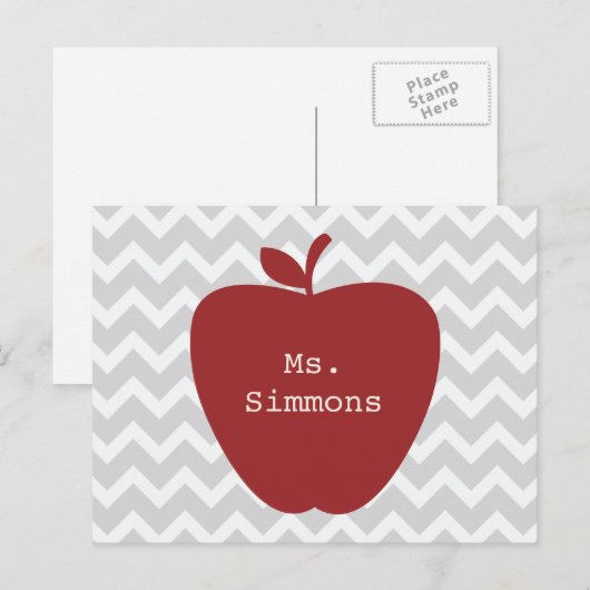 Gray Chevron en Red Apple-leraar Briefkaart (Voorkant / Achterkant)