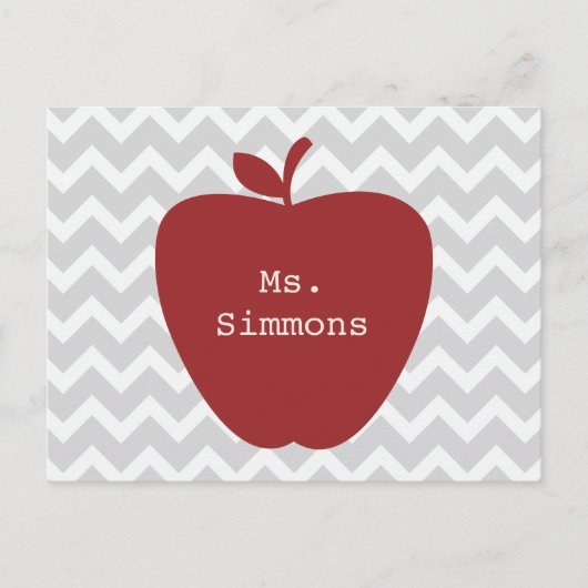 Gray Chevron en Red Apple-leraar Briefkaart (Voorkant)