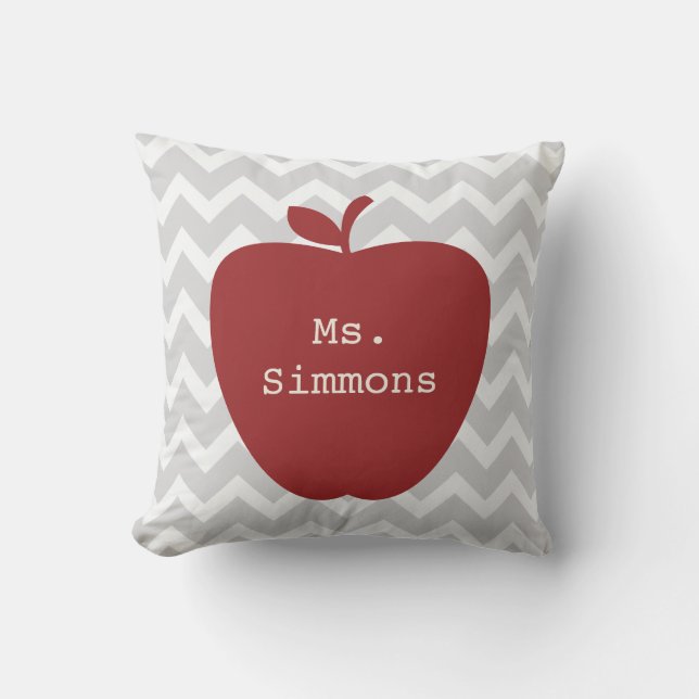 Gray Chevron en Red Apple-leraar Kussen (Voorkant)