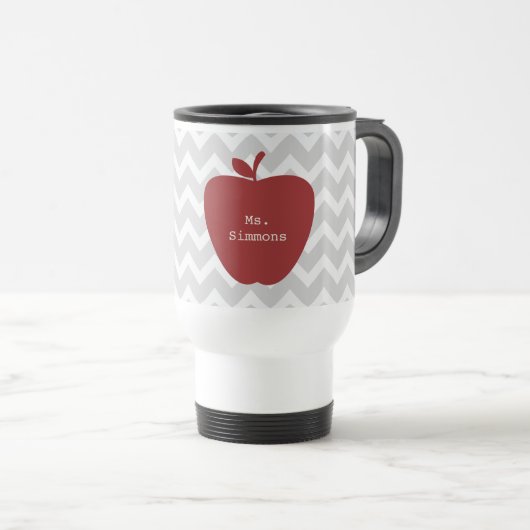 Gray Chevron en Red Apple-leraar Reisbeker (Voorkant rechts)