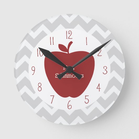 Gray Chevron en Red Apple-leraar Ronde Klok (Voorkant)