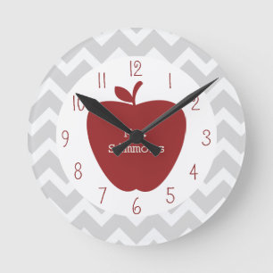 Gray Chevron en Red Apple-leraar Ronde Klok