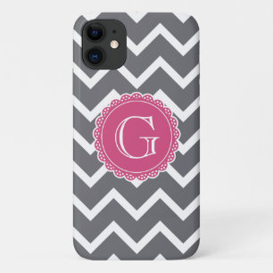 Gray Chevron Floral Pink Monogram Sjabloon Case-Mate iPhone Case