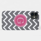 Gray Chevron Floral Pink Monogram Sjabloon Case-Mate iPhone Case (Achterkant (horizontaal))