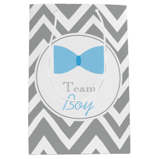 Gray Chevron Gender onthullen Bow Stropdas Team Bo Medium Cadeauzakje (Voorkant)