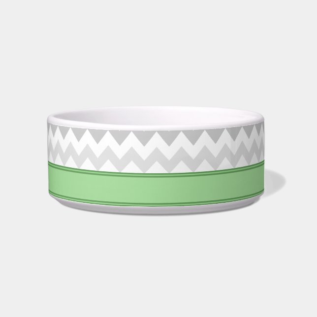 Gray Chevron Green gepersonaliseerd Cat Bowl Voerbakje (Rechts)