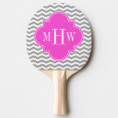 Gray Chevron Hot Pink Quatrefoil 3 Monogram Tn Tafeltennisbatje (Voorkant)