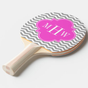 Gray Chevron Hot Pink Quatrefoil 3 Monogram Tn Tafeltennisbatje