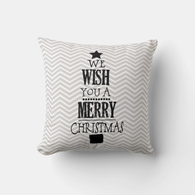 Gray Chevron Merry Kerstfeestdag Pillow Kussen (Voorkant)