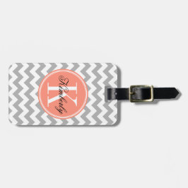 Gray Chevron met koraal monogram Bagagelabel