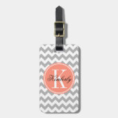 Gray Chevron met koraal monogram Bagagelabel (Voorkant verticaal)