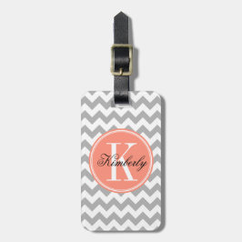 Gray Chevron met koraal monogram Bagagelabel