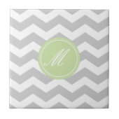 Gray Chevron met Monogram Tiles Tegeltje (Voorkant)