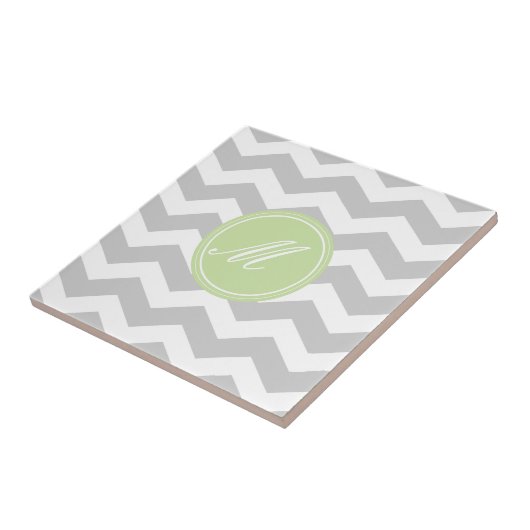 Gray Chevron met Monogram Tiles Tegeltje (Zijkant)