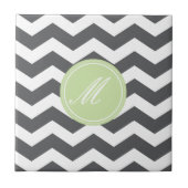 Gray Chevron met Monogram Tiles Tegeltje (Voorkant)