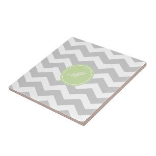 Gray Chevron met Monogram Tiles Tegeltje
