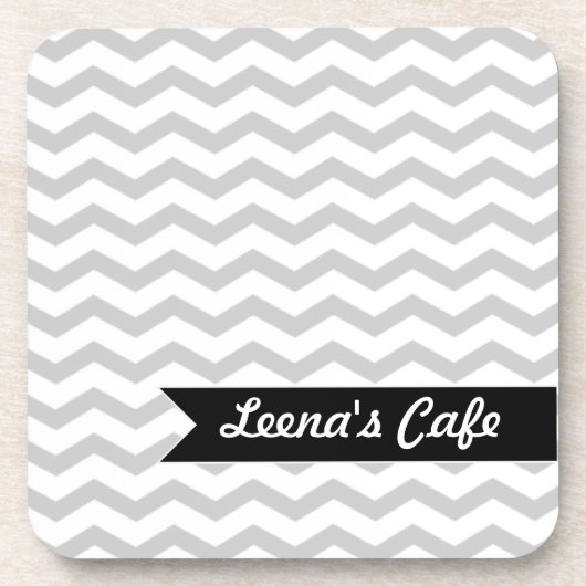 Gray Chevron met zwart gepersonaliseerd label Onderzetter (Voorkant)