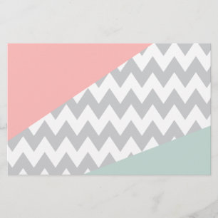 Gray Chevron Mint en Coral Briefpapier