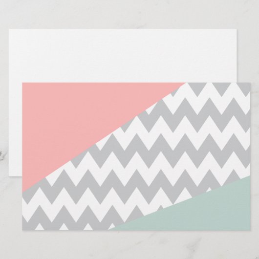 Gray Chevron Mint en Coral Briefpapier (Voorkant / Achterkant)