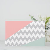 Gray Chevron Mint en Coral Briefpapier (Staand voorkant)