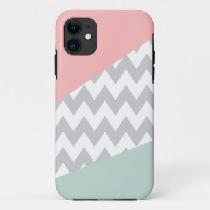 Gray Chevron - Mint en Coral iPhone 11 Hoesje