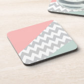 Gray Chevron Mint en Coral Drankjes Onderzetter (Linkerzijde)