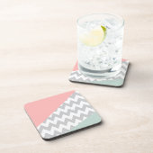 Gray Chevron Mint en Coral Drankjes Onderzetter (Rechterzijde)