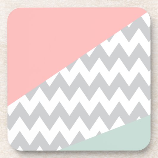 Gray Chevron Mint en Coral Drankjes Onderzetter (Voorkant)
