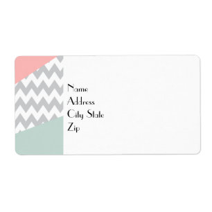 Gray Chevron Mint en Coral Etiket