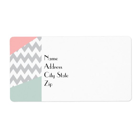 Gray Chevron Mint en Coral Etiket (Voorkant)