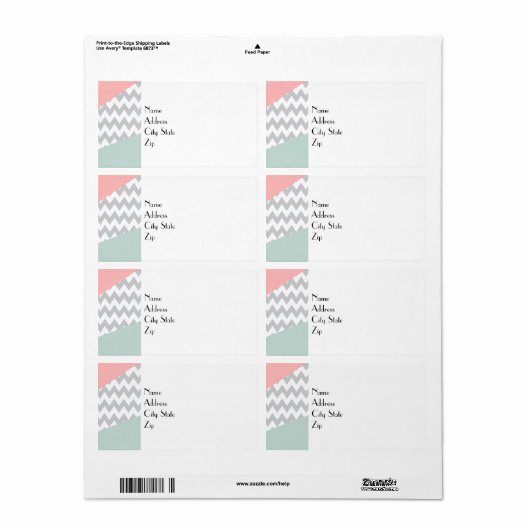 Gray Chevron Mint en Coral Etiket (Full Sheet)