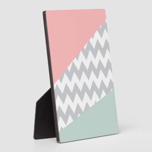 Gray Chevron Mint en Coral Fotoplaat (Zijkant)