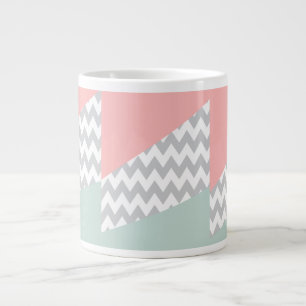 Gray Chevron Mint en Coral Grote Koffiekop