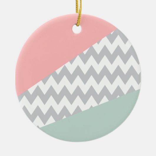 Gray Chevron Mint en Coral Keramisch Ornament (Voorkant)