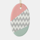Gray Chevron Mint en Coral Keramisch Ornament (Rechts)
