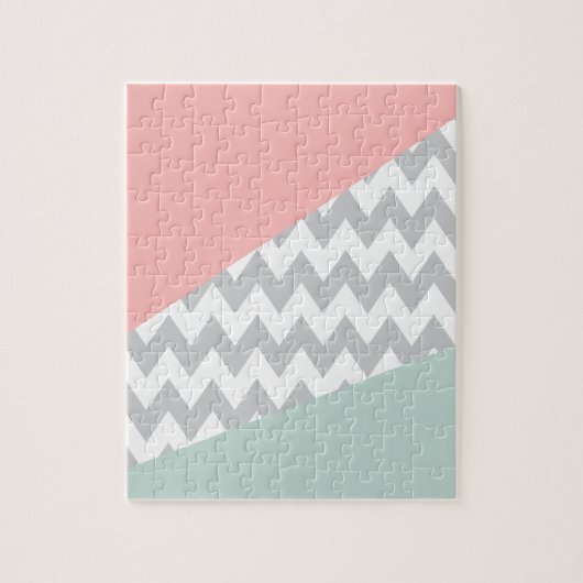 Gray Chevron Mint en Coral Legpuzzel (Verticaal)