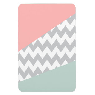 Gray Chevron Mint en Coral Magneet