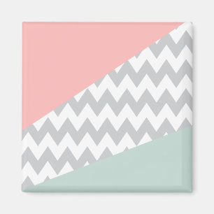 Gray Chevron Mint en Coral Magneet
