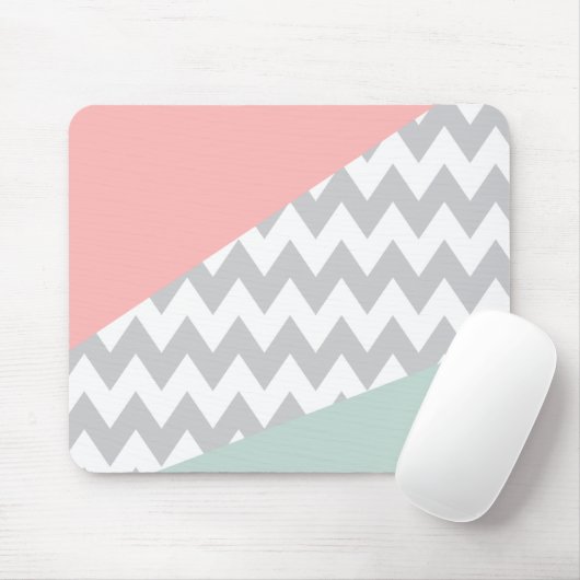 Gray Chevron Mint en Coral Muismat (Met muis)
