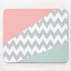 Gray Chevron Mint en Coral Muismat