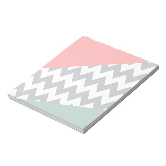 Gray Chevron Mint en Coral Notitieblok (Linkerzijde)