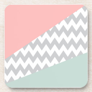 Gray Chevron Mint en Coral Onderzetter