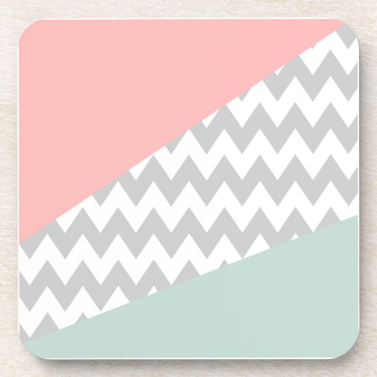 Gray Chevron Mint en Coral Onderzetter (Voorkant)