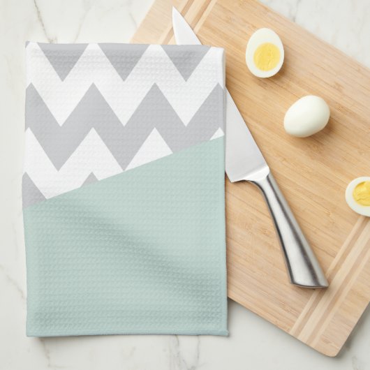 Gray Chevron - Mint en Coral Theedoek (Quarter Fold)