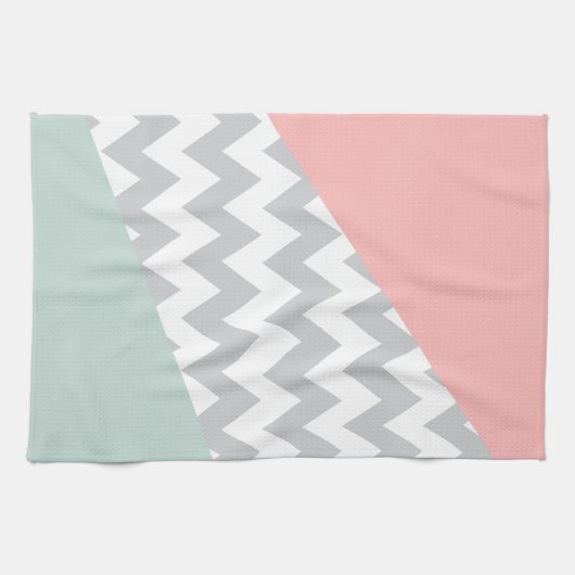 Gray Chevron - Mint en Coral Theedoek (Horizontaal)