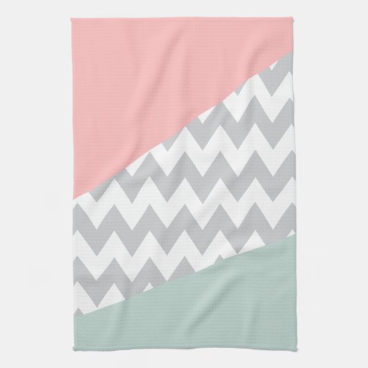 Gray Chevron - Mint en Coral Theedoek (Verticaal)