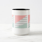 Gray Chevron Mint en Coral Tweekleurige Koffiemok (Center)