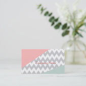 Gray Chevron Mint en Coral Visitekaartje (Staand voorkant)