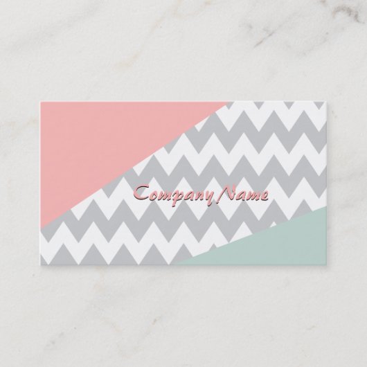 Gray Chevron Mint en Coral Visitekaartje (Voorkant)
