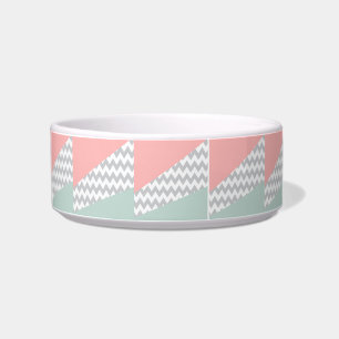 Gray Chevron Mint en Coral Voerbakje